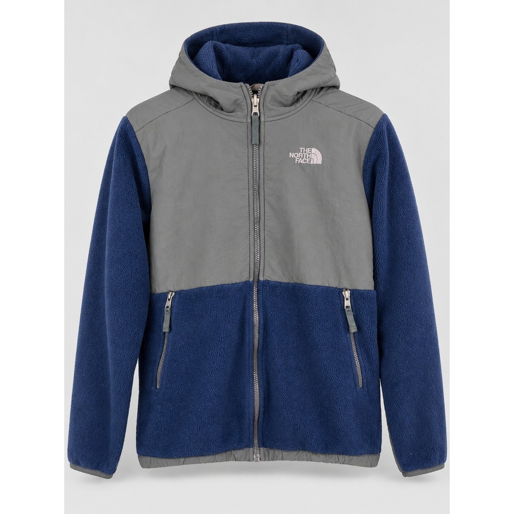 The North Face Fleece Jacket Boys L 14/16 Blue Grey Hooded Denali Fall Winter